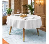 Nappe Ronde Ø160 cm ,SORVAGLOS,Nappe Élégante pour Salle à Manger, Lavable et Résistante aux Taches,Nappe moderne,Lin,Blanc