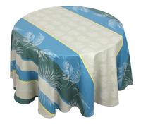 Nappe ronde 170 cm PALMIER bleu lagon Jacquard 100% coton + enduction acrylique