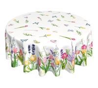 Nappe Ronde Ø180cm, Motif Fleurs Aquarelle Et Papillons, Lavable, Pour Repas Fête Pique-nique Intérieur Extérieur