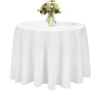 Nappe Ronde 240cm Blanche Nappe Mariage en Polyester Infroissable Anti Tache Décoration de Table pour Réception Anniversaire