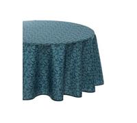 - Nappe ronde anti tache imprimé feuille - Diamètre 180 cm - Bleu canard - Feuille