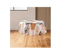 Nappe Ronde Antitache Imprimé "Faya" 180cm Naturel