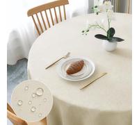 Nappe ronde AooHome Φ120 cm, nappe beige aspect lin, lavable, en polyester, hydrofuge avec effet lotus, durable et résistante aux rayures, pour le salon, la salle à manger, le balcon et le jardin