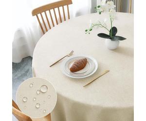 Nappe ronde AooHome Φ120 cm, nappe beige aspect lin, lavable, en polyester, hydrofuge avec effet lotus, durable et résistante aux rayures, pour le salon, la salle à manger, le balcon et le jardin