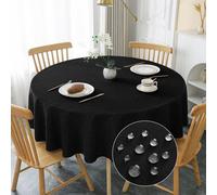 Nappe ronde AooHome Φ180 cm, nappes noires aspect lin, nappe lavable en polyester, hydrofuge avec effet lotus, résistante aux rayures, pour le salon, la salle à manger, le balcon et le jardin