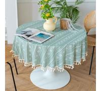 Nappe ronde brodée, mini nappe en dentelle florale, nappe de table de campagne américaine douce avec pompons pour cuisine, table à manger, table basse, table d'appoint, 140 cm (bleu), 99999