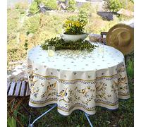Nappe ronde coton enduit faïence de moustiers bleu 1m80