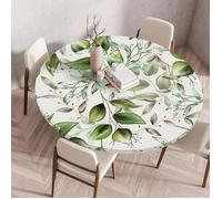 Nappe Ronde Élastique 80 cm - Imprimé Feuilles Vertes, Imperméable, Lavable - Pour Salle à Manger, Cuisine, Fête NAPPE DE TABLE