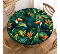 Nappe ronde élastique à imprimé tropical, imperméable et anti-taches, facile à nettoyer, style îles hawaïennes pour la décoration de table de salle à manger à la maison, nappe de pique-nique et de cam