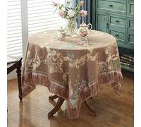 Nappe ronde en chenille avec dentelle à franges - Lavable - Pour cuisine, salle à manger et décoration de fête - Marron - 260 cm