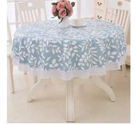 Nappe ronde en dentelle imperméable en plastique PVC lavable et résistante à l'huile pour cuisine et barbecue Feuille bleue 60 pouc