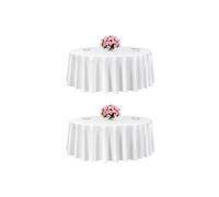 VEVOR Nappe ronde blanche, 3048 mm, couverture de table en polyester, lot de 2, résistante aux taches et aux plis, lavable en machine, pour salle à manger, mariage, fête, banquet, événement officiel