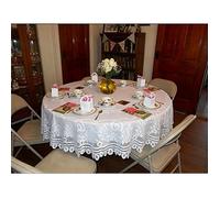 Nappe ronde en polyester à motif floral blanc et dentelle, diamètre 180 cm