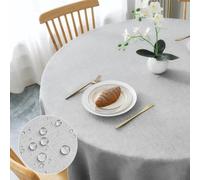 Nappe ronde en polyester gris clair, 160 cm, lavable, effet lotus, hydrofuge, résistante aux rayures, pour le salon, la salle à manger, la terrasse et le jardin