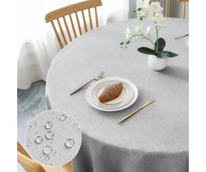 Nappe ronde en polyester gris clair, 160 cm, lavable, effet lotus, hydrofuge, résistante aux rayures, pour le salon, la salle à manger, la terrasse et le jardin