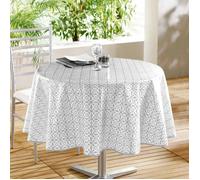 Nappe Ronde en Toile Cirée ""Abaca"" 160cm Gris & Blanc