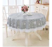 Nappe ronde en toile cirée PVC - XVX - 180 cm - Motif floral et dentelle - Imperméable - Anti-tâche