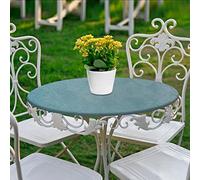 Nappe ronde en vinyle à bords élastiques - Nappe en plastique imperméable et facile à nettoyer pour intérieur ou extérieur, terrasse, motif plante (vert foncé, 90 cm de diamètre)