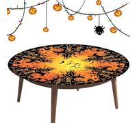 Nappe ronde Halloween 120/150 cm chauve-souris imperméable réutilisable | Nappe décorative d'Halloween avec bord élastique pour cuisine, voyage, automne, maison, extérieur, intérieur, restaurant, bar