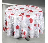 Nappe ronde - HOME MAISON - Motif coquelicots - Gris - Ø160 cm - Anti-tâche