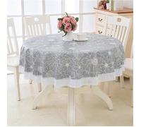 Nappe ronde imperméable et antitache en PVC - Motif floral et dentelle - 220 cm - Gris