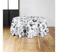 douceur d'intérieur, Nappe Ronde (Diamètre 180 cm) Kitchen Blanc, Polyester Imprimé