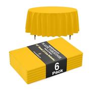 Nappe ronde jaune premium Exquisite 66% plus épaisse 0,5 mil - Lot de 6 - En plastique jetable - 213 cm de diamètre - Ne se déchire pas facilement comme les marques bon marché fines