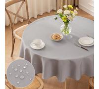 Nappe ronde Moonooda gris clair, Φ160 cm, nappe lavable en polyester, légèrement hydrofuge avec effet lotus, résistante aux rayures, pour la maison, les mariages et les fêtes