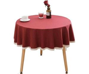 Nappe ronde pour protéger la surface de la table – 1 pièce, nappe unie en coton-lin brodé pour décorer la table à manger ou la table de thé (140 cm)