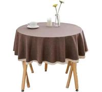 Nappe ronde pour protéger la surface de la table – Nappe unie en coton et lin avec bordure en dentelle, idéale pour décorer la table de salle à manger ou la table à thé (120 cm)