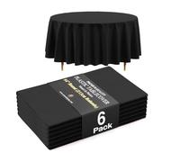 Nappe ronde premium noire 66% plus épaisse Exquisite 0,5 mil - Lot de 6 - Nappe en plastique jetable - Nappe ronde en plastique de 213 cm - Ne se déchire pas facilement comme les marques bon marché et