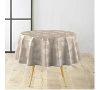 Nappe ronde PVC Ø160 cm Feuillys Blanc - Imperméable, finition biais, pour 4-6 personnes