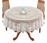 Nappe ronde ronde à bords festonnés en dentelle polyester avec ange (152 x 213 cm/178 cm de diamètre) (ronde : 178 cm)