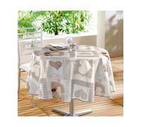Nappe Ronde Toile Cirée "Cosy Coeur" 160cm Gris