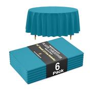 Nappe ronde turquoise premium Exquisite 66% plus épaisse 0,5 mil - Lot de 6 - En plastique - Jetable - Nappe ronde de 213 cm - Ne se déchire pas facilement comme les marques bon marché et fines