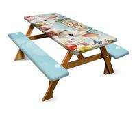 Nappe Table Pique Nique 6FT Happy Easter (Lot de 3), Housse Imperméable Extérieur 72"x30" avec Housses Banc, Décoration Jardin Printemps