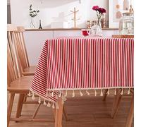 Nappe Toile Cirée,Nappe Pastorale Rouge Et Blanche Rayures Rouges Ferme À Pampilles Couverture De Table Nappe En Coton Naturel Pour Table Rectangulaire Fête De Mariage Salle À Manger Banquet Décor,1