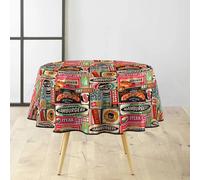 Douceur d'Intérieur, Nappe Ronde (Diamètre 160 cm) Americano Rouge, PVC Imprimé