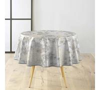 Nappe ronde Ø160 cm PVC imprimé Métallisé Coconut Gris - finition biais