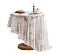 Nappe vintage brodée élégante nappe ronde en dentelle florale à volants - blanche 90 cm x 90 cm Étiquette