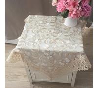 Nappe vintage brodée en dentelle 90 x 90 cm Motif floral macramé Crochet Couverture carrée pour cuisine, salle à manger, décoration de fête de mariage (90 x 90 cm, couleur café)