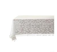 Nappe vintage en dentelle florale pour table de salle à manger, 140 x 100 cm, mélange de coton et de polyester, motif ajouré, nappe de table blanche style lin pour (A)