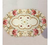 Napperon blanc brodé en dentelle avec motif floral pour décoration de table de salle à manger pour bar ou événement (ovale)