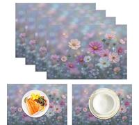 Napperons Coton et Lin, Ensemble de napperons pour Table à Manger, Lot de 2, Napperons Fleurs de rêve Fleurs de Cosmos pour décor de Tables à Manger,Violet Clair