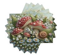 Napperons Coton et Lin, Ensemble de napperons pour Table à Manger, Lot de 6, Napperons Plantes de Dessin animé Champignon, muguet, Escargot pour décor de Tables à Manger,Rouge et Vert