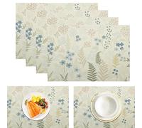 Napperons Coton et Lin, Ensemble de napperons pour Table à Manger, Lot de 6, Napperons Plantes de Jardin Fleurs et Feuilles de fougère pour décor de Tables à Manger,Beige