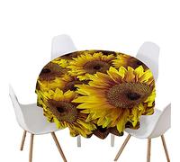 Nappes Rondes Imperméable Anti Taches, Treer Microfibre Essuyable Lavable Facile à Nettoyer Nappe avec 3D Plante Imprimé Linge de Table, pour Cuisine Picnic Party Jardin Table (Tournesol,180cm)