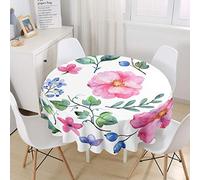 Nappes Rondes Imperméable Anti Taches, Treer Microfibre Essuyable Lavable Facile à Nettoyer Nappe avec 3D Fleur Imprimé Linge de Table, pour Cuisine Picnic Party Jardin Table (Une Rose,90cm)