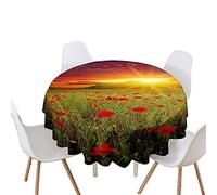 Nappes Rondes Imperméable Anti Taches, Treer Microfibre Essuyable Lavable Facile à Nettoyer Nappe avec 3D Plante Imprimé Linge de Table, pour Cuisine Picnic Party Jardin Table (Coquelicots,180cm)