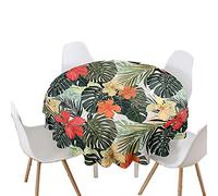Nappes Rondes Imperméable Anti Taches, Treer Microfibre Essuyable Lavable Facile à Nettoyer Nappe avec 3D Plante Imprimé Linge de Table, pour Cuisine Picnic Party Jardin Table (Feuille Palmier,180cm)